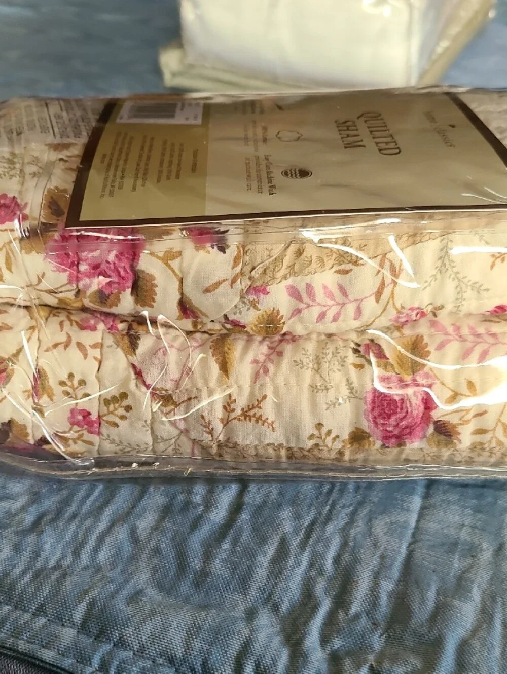 Home Classics Natalia Quilted Sham in Cream with Pink Floral